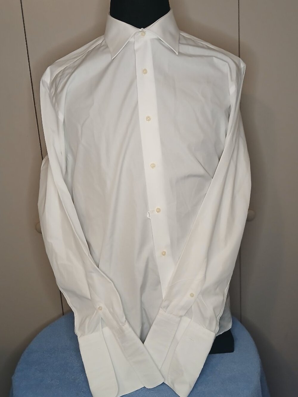 Saks Fifth Ave. Men's 18-351/2 White French Cuffs Cotton Dress Shirt (1153J)